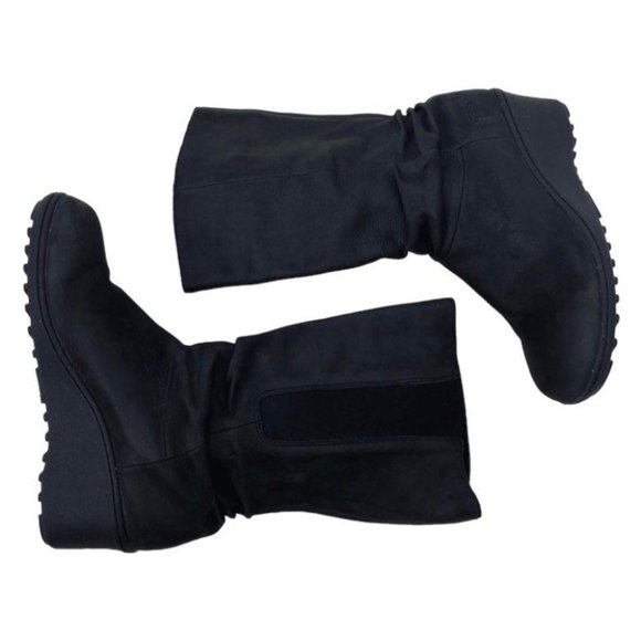 Keen Akita Size 11 Leather Slouch Wedge Boots Mid Calf Pull On Round Toe Comfort - Picture 2 of 12